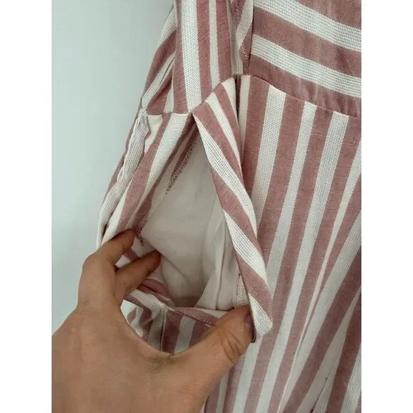 $229 Paige Women's Marino Ruffle Trim Sleeveless Striped Jumpsuit NWT Sz L - Picture 5 of 11